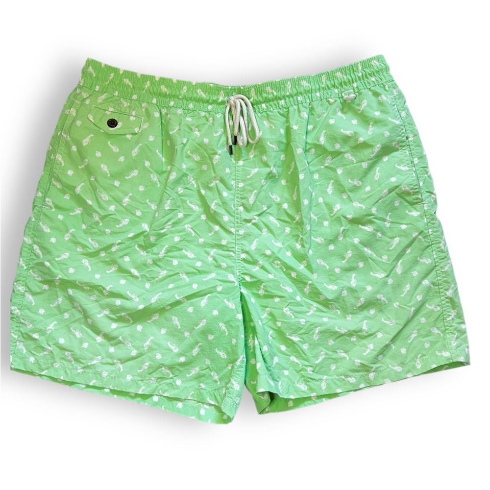Polo Ralph Lauren Mens Swim Shorts Trunks Lobster Print Drawstring Green 2XB